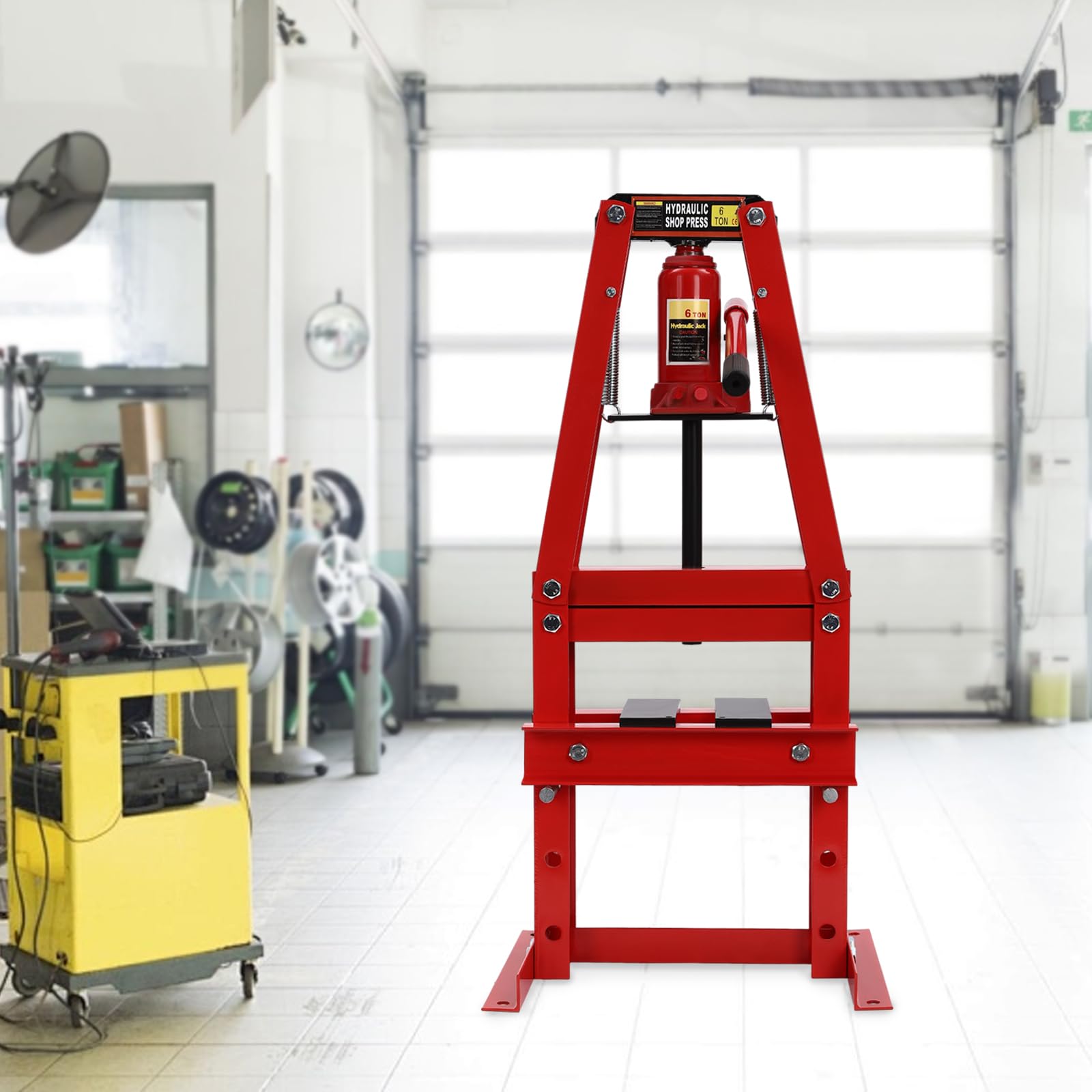 Hydraulic Press, 6T Benchtop Hydraulic Shop Press with Press Plates, Garage Floor Press for Install Remove Car Bushings and Bend Straighten Punch Metal Red