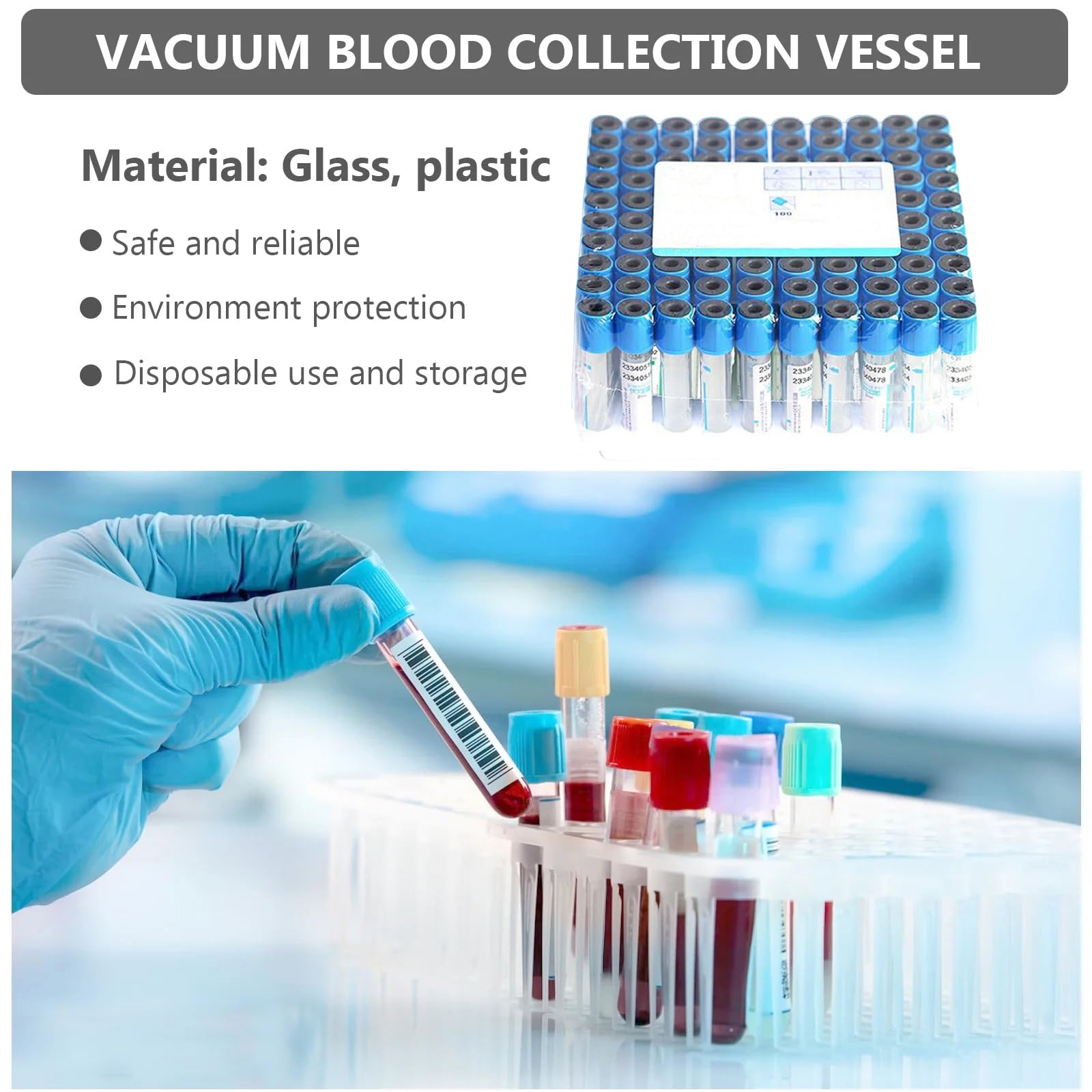 100 Stück Vakuum Blutentnahmeröhrchen Blutentnahmeset Labor Zentrifugenröhrchen Aus PET Glas Mit Violettem Deckel Vacutainer Kompatible Reagenzgläser,10ml