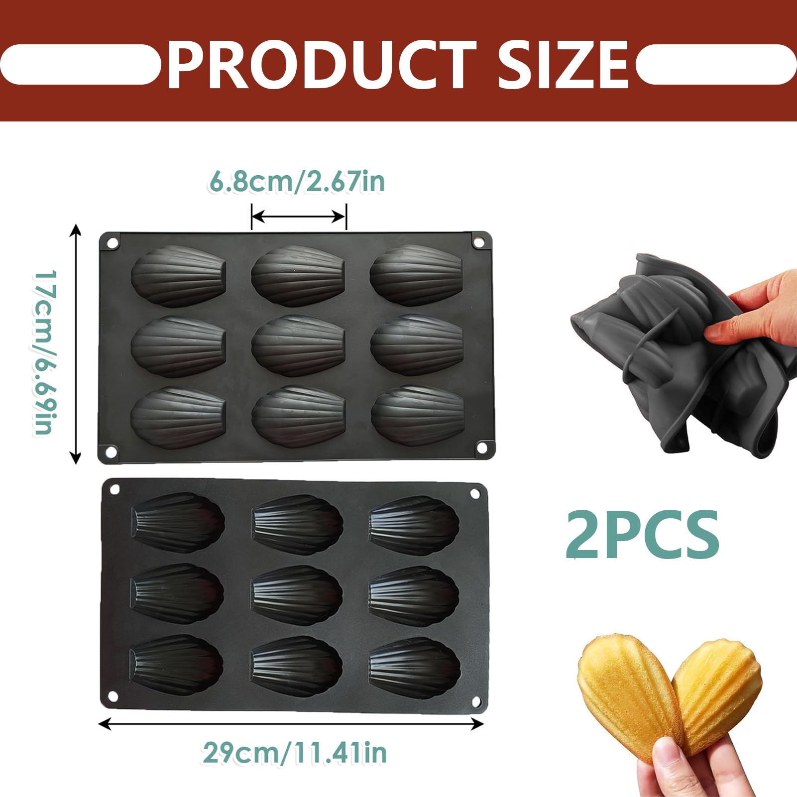 Silikon Madeleine Backformen Set – 2 Stück, Je 9 Mulden, Hitzebeständig -40°C Bis 230°C