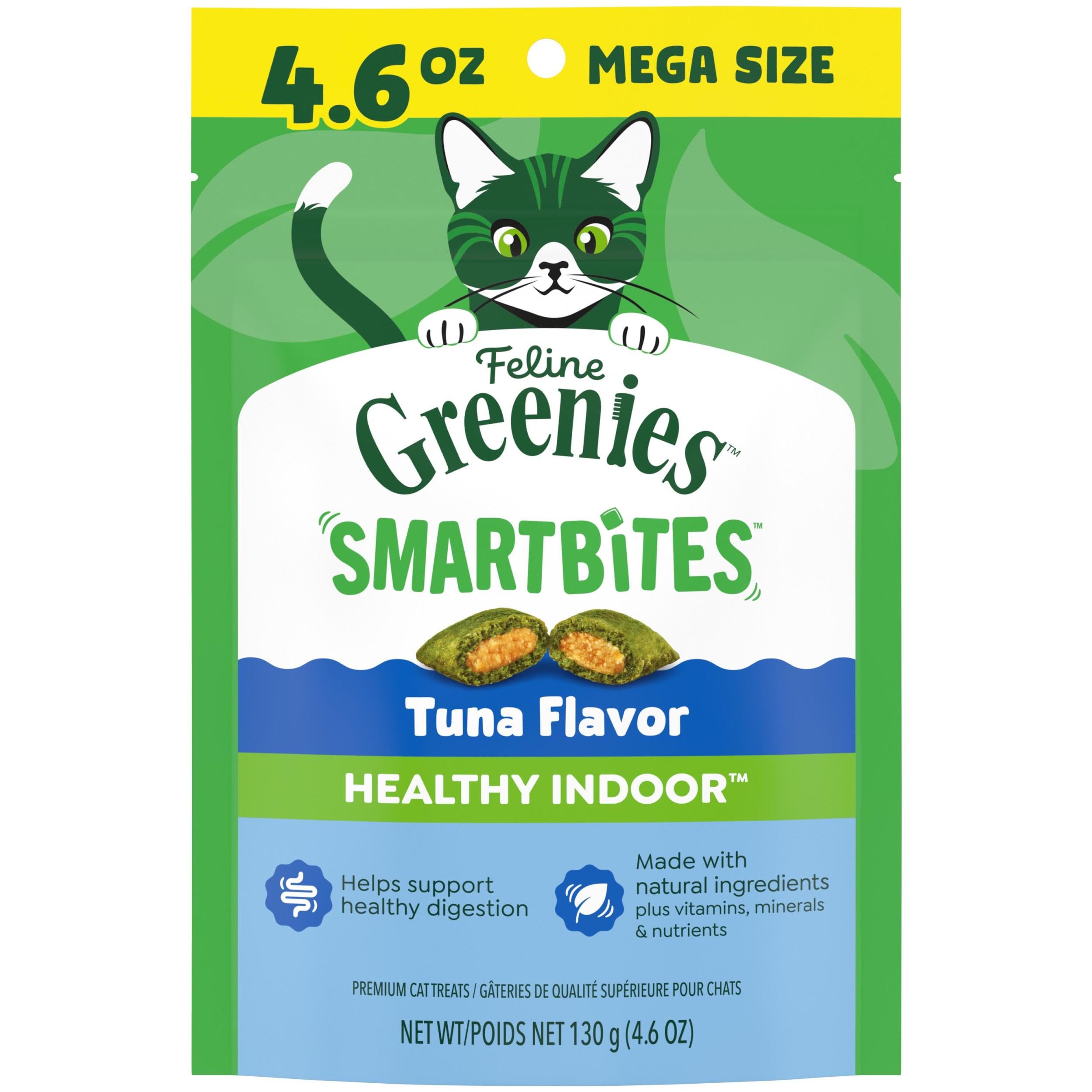 Greenies Feline Smartbites, Cat Treats Healthy Recipe, Indoor Cat Treats, Tuna Flavor, 4.6 oz. Pack