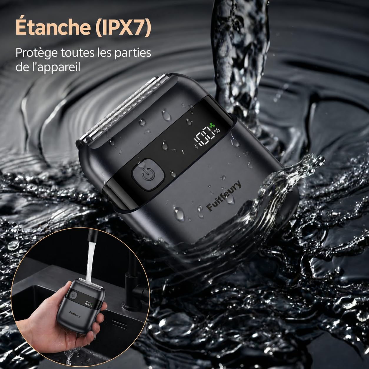 Rasoir Electriques Hommes Portable, Mini Rasoir Barbe & Visage, Étanche IPX7, Sans Fil avec Écran LED, Charge Rapide, Lames de Précision, Technologie Micro-Peigne, Voyage & Maison