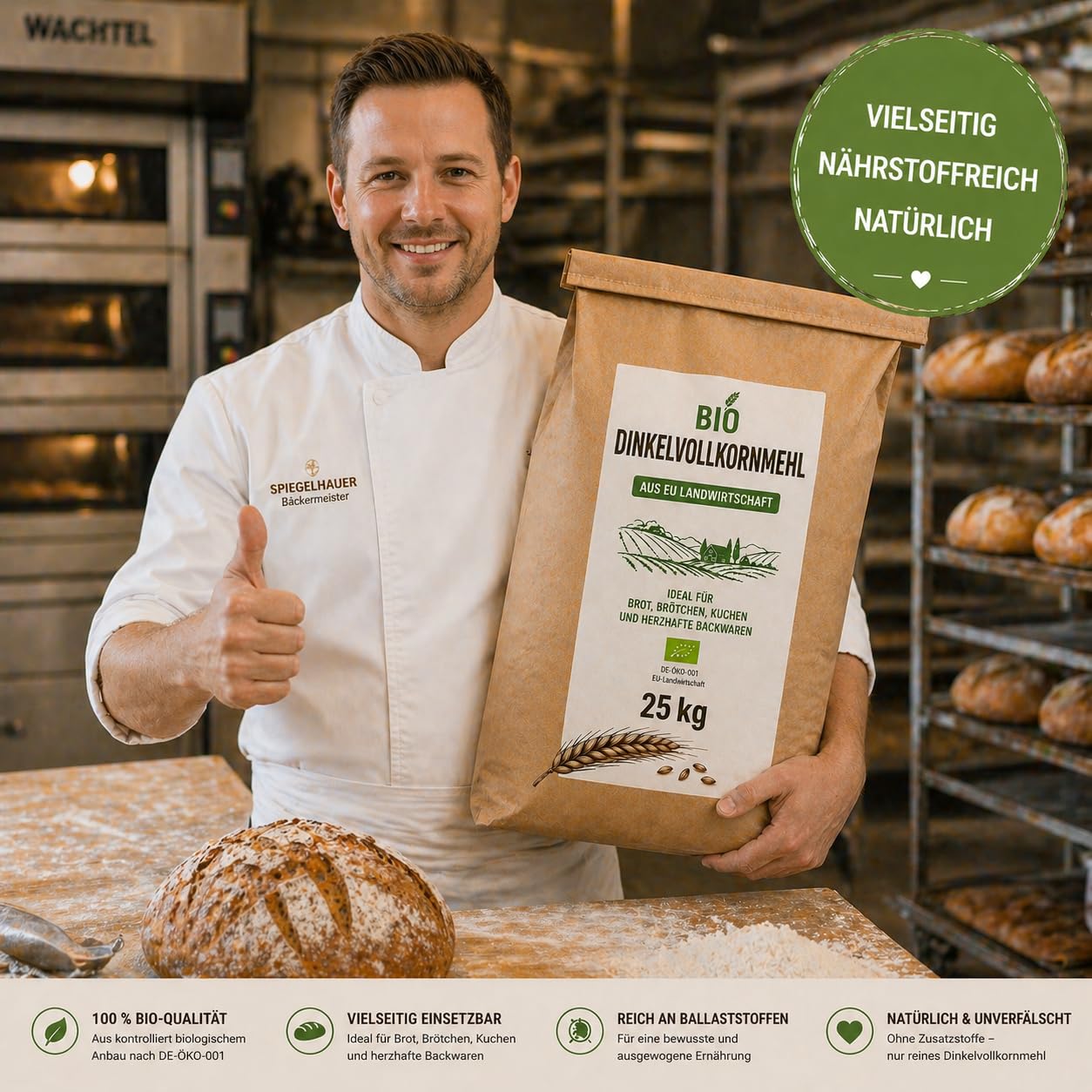 Bäckerei Spiegelhauer Bio Dinkelvollkornmehl 25kg fein Deutsche Landwirtschaft
