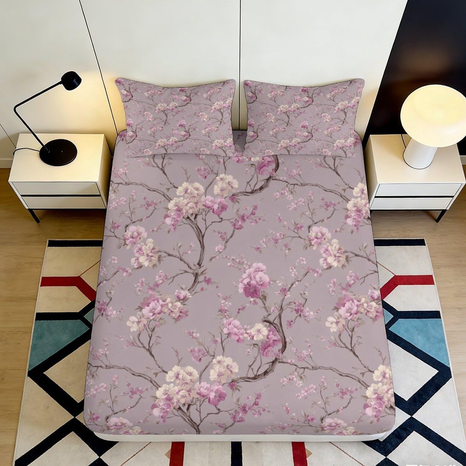 3D Printed Cherry Blossom Branch Fitted Sheet Microfiber Soft Bedroom Decor Plum Flower Mattress Cover 90x200x25cm