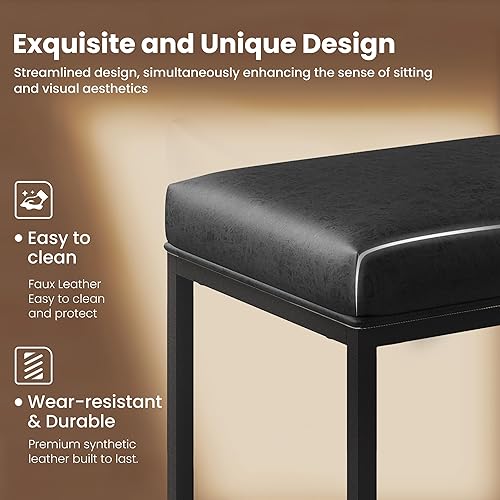 Miniatura 5 de PHI VILLA Juego de 4 taburetes de bar, sillas de bar gruesas con base de marco de acero de metal con reposapiés, altura de mostrador de 24 pulgadas