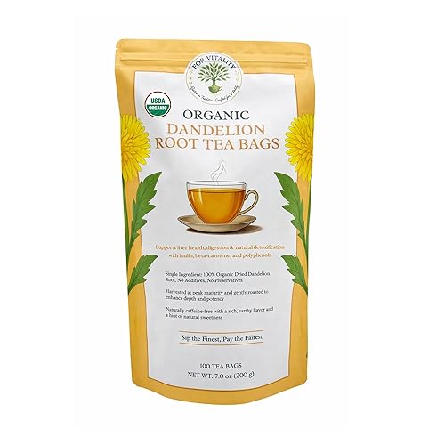 Té orgánico de raíz de diente de león (100 bolsas de té | 7 oz | 7.05 oz) - Apoya la función hepática saludable, la función renal y la digestión