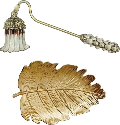 Snuffer de velas y plato pequeño en forma de hoja, una herramienta extintora única y organizador de joyas doradas para entusiastas de la decoración
