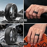 Vista 90 de Egnaro Anillos de boda de silicona para hombre: 1/4/6/7 Multipack de anillos de boda de goma con arco interior Diseño ergonómico transpirable