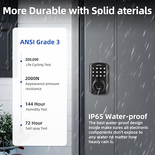 Miniatura 6 de Cerradura inteligente de cerrojo para puerta delantera, cerradura de puerta de entrada sin llave, Wi-Fi integrado con control remoto de aplicación,