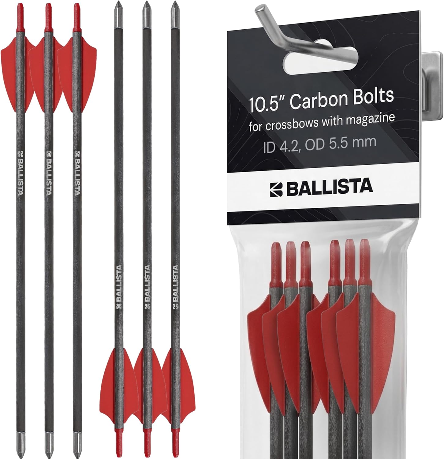 BALLISTA 10.5" Crossbow Bolts Carbon Arrows, Half-Moon Nocks, OD 5.5mm for BAT Regular and Reverse with Magazine