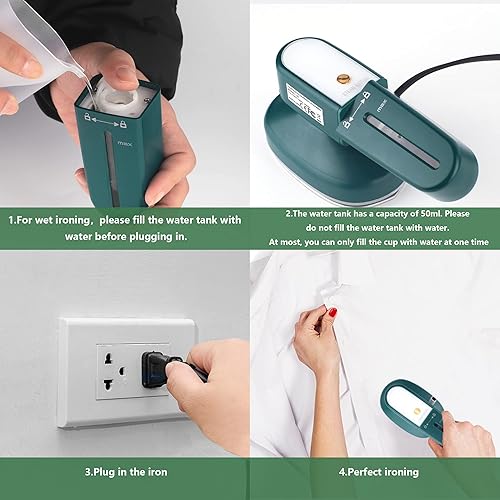 Miniatura 4 de Mini máquina de planchado de mano - Plancha para ropa vaporizador portátil de viaje placa base de cerámica soporte de planchado húmedo y seco