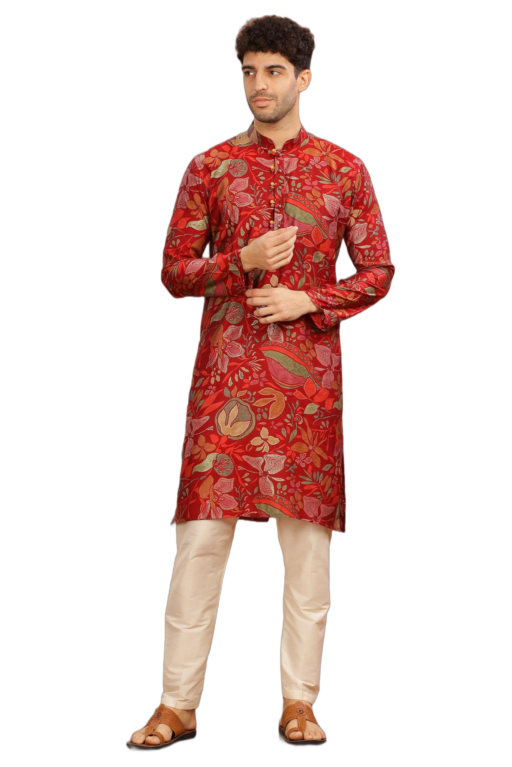 be active Men's Cotton | Regular Fit Casual Mandarin Collar | Long Length Full Sleeves | Printed Indian Kurta-picture-13