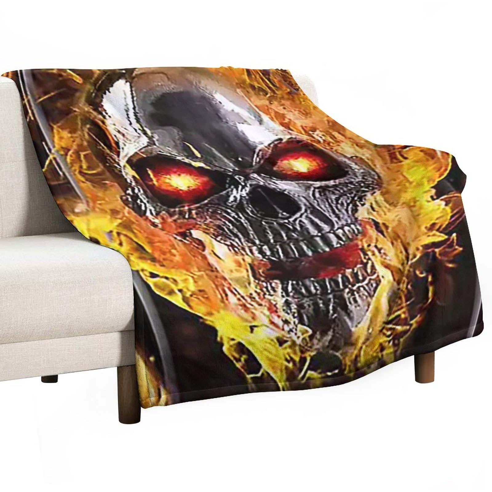 Skull Throw Blanket Halloween Comfort Warmth Soft Cozy Fire Anti-Pilling Flannel Blanket Living Room Bedroom for Bed Chair Car Sofa Couch Bedroom 60x80 Inch