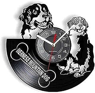 Reloj de Pared para decoración de Sala de Estar Reloj de Pared Disco de Vinilo Arte de Pared Decoración para el hogar Bernese Pet Vintage Reloj de Pared Bernese Mountain Dog Dog Breed Gift
