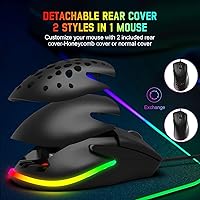 Vista 3 de MAGIC-REFINER Ratón para juegos con cable con botones laterales con retroiluminación RGB con ajuste de peso, peso ajustable, cubierta extra