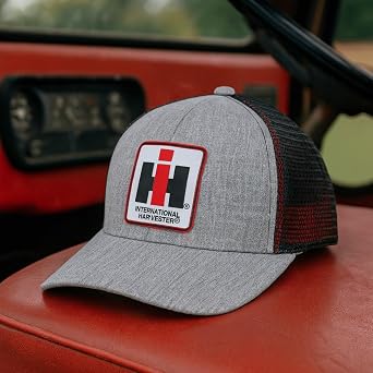 International Harvester Mens Adjustable Snapback Mesh Trucker Hat Gray & Black Baseball Cap with Logo Patch Durable, Breathable, Officially Licensed