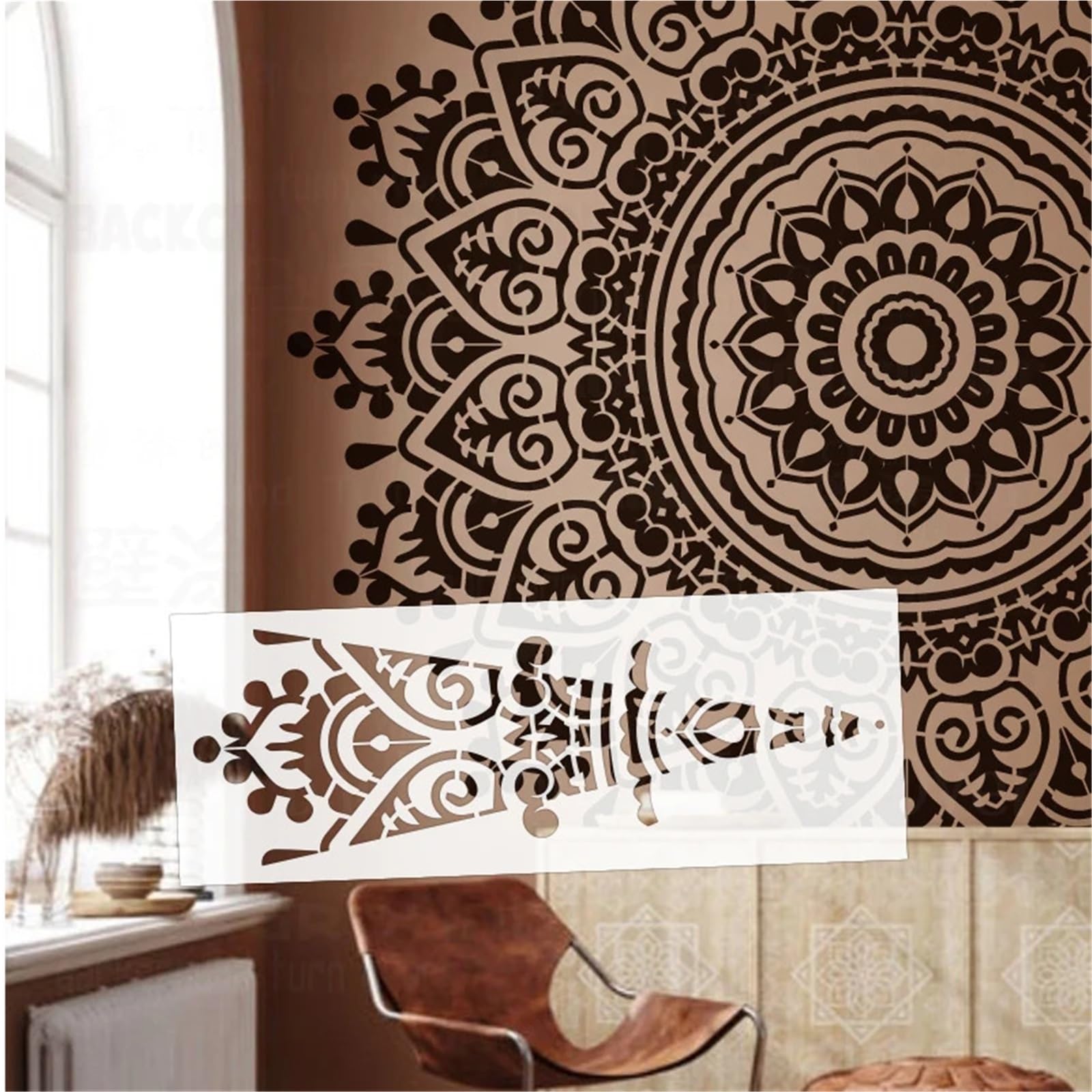 Schablone für Wandmalereien, Wandschablonen for Bemalen von Mandalas in Mehreren Größen, rund(XL 38cmX105cm)