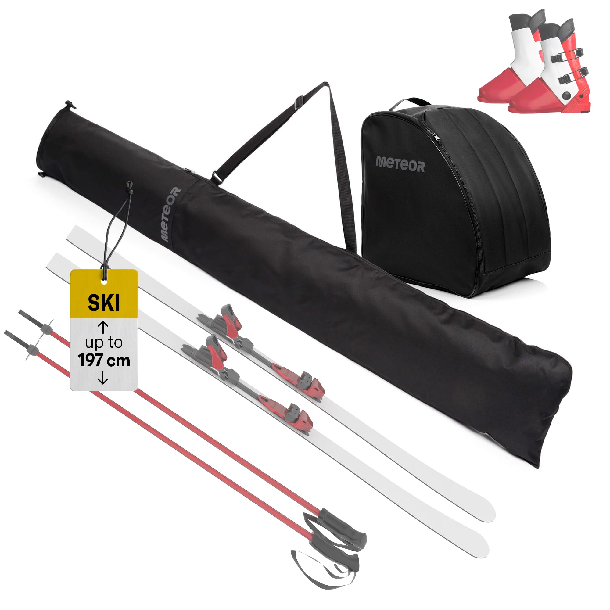 meteor Ski Bag Set Norse – Large Capacity for Gear + Ski Bag with Zippers & Carry Handles – Water-Resistant 600D Polyester – Foldable Winter Sport Travel Set – Ideal for Ski Trips – Black