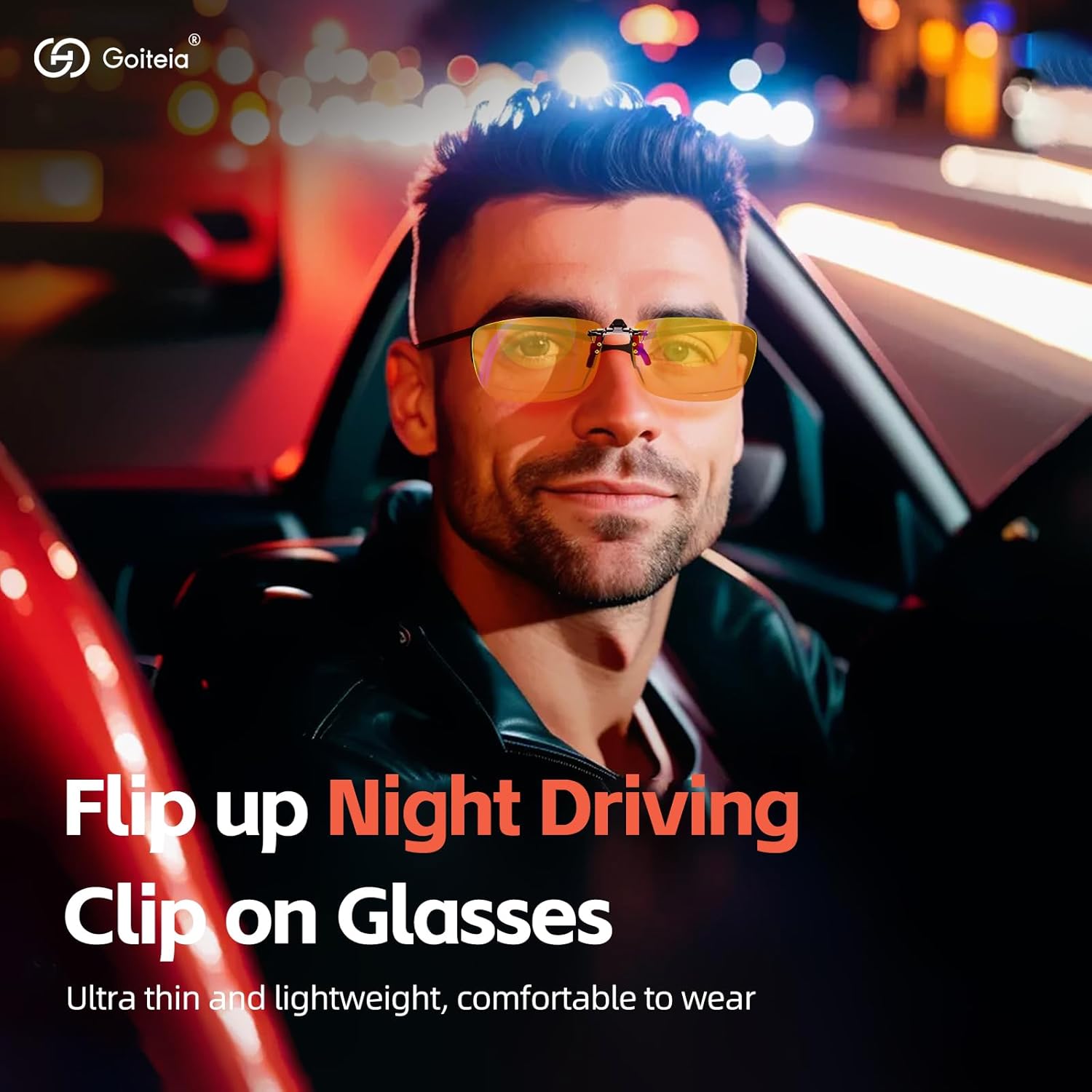 Goiteia Photochromic Night Driving Glasses Clip on for Men Women,Flip up, Anti Glare from Headlights/LED Bulbs, UV Protection - Image 2