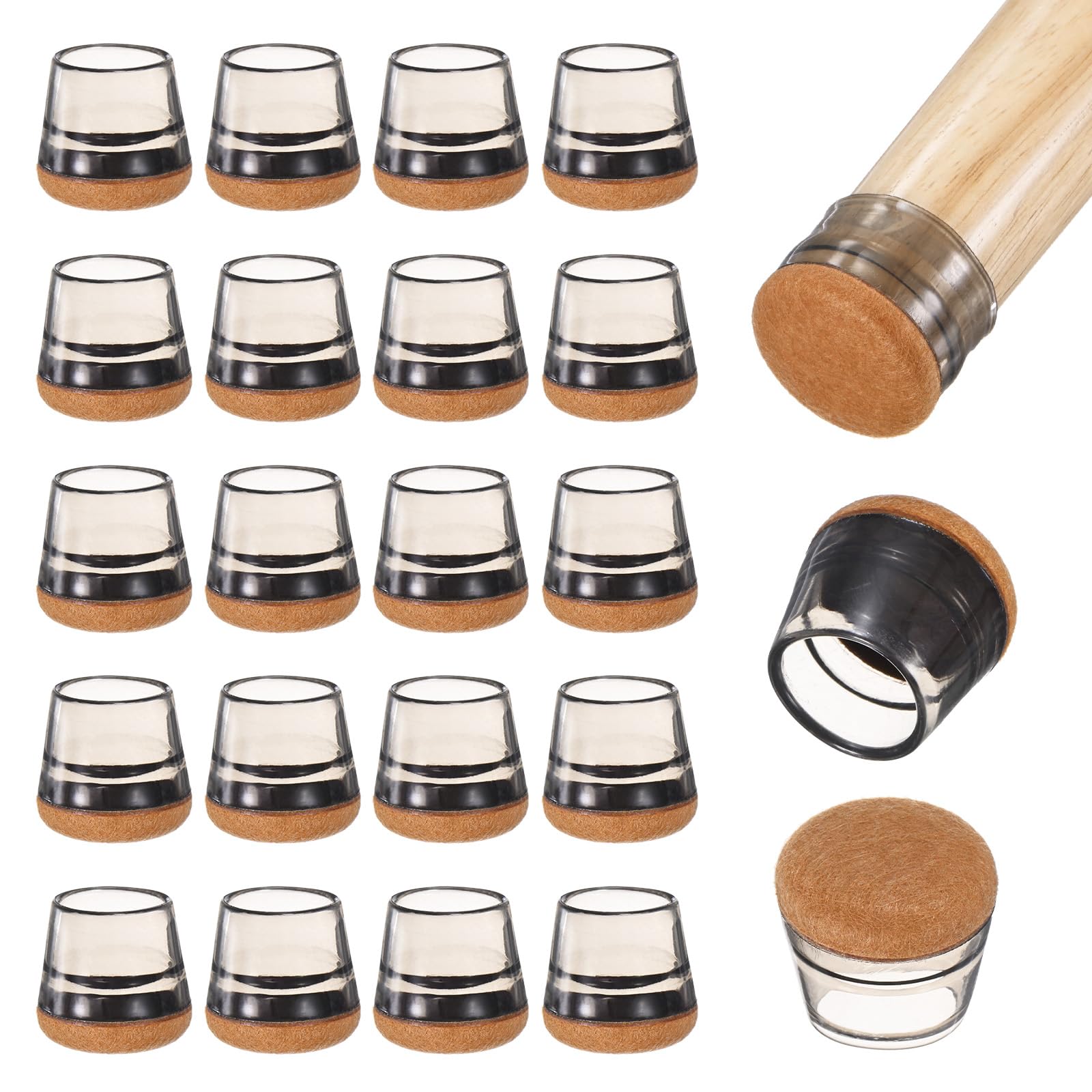 M METERXITY 24-Pack Chair Leg Floor Protectors, 0.75-0.9 Inch Silicone Cups Round Felt Furniture Pads for Hardwood Floors/Laminates/Carpets, Chair Leg Covers Socks [Transparent Black]