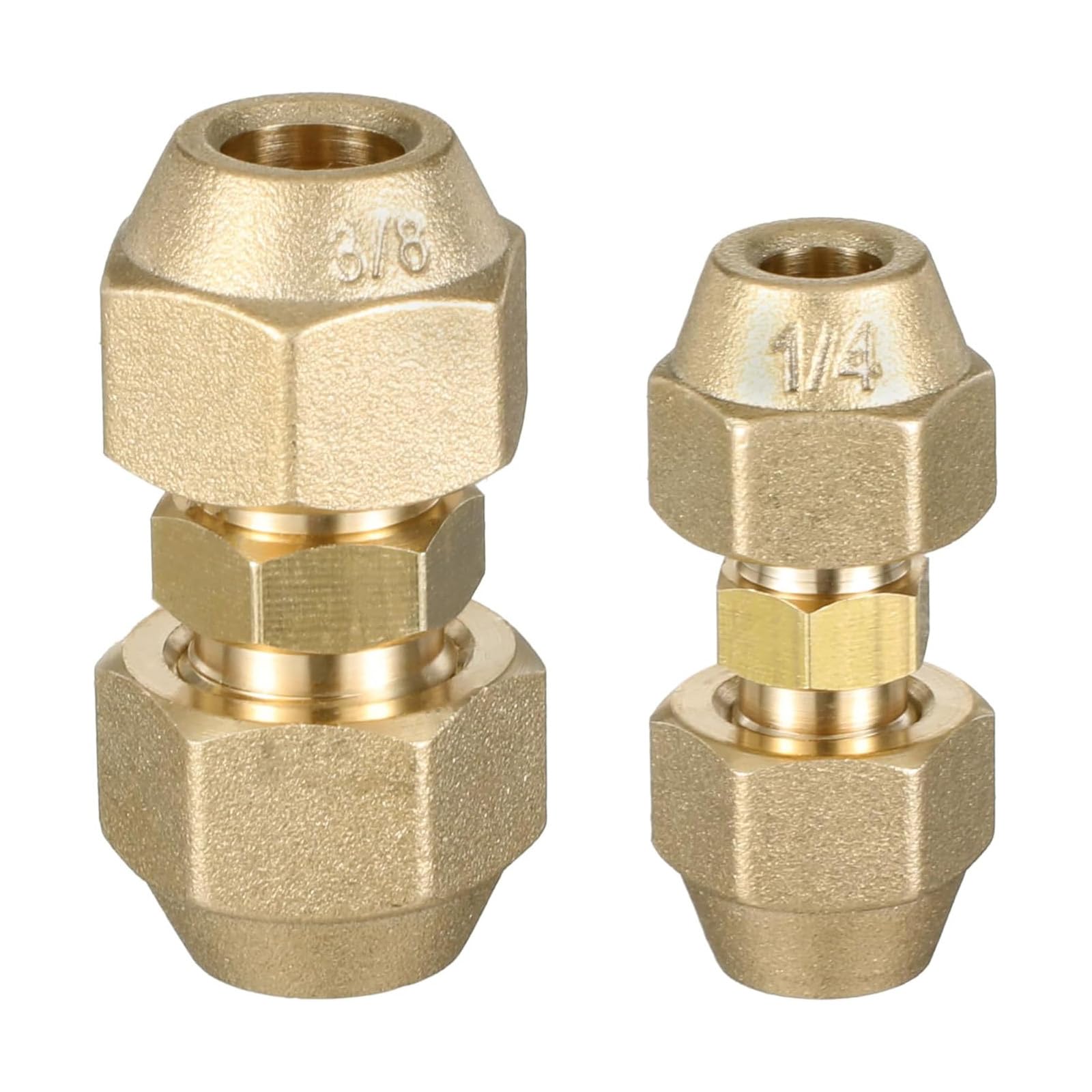 2Pcs 3 / 8Inch & 1 / 4Inch Copper Pipe Butt Joint Brass Pipe Fitting Connector Coupler Extension Pipes Joint Brass Fitting Connector Coupler