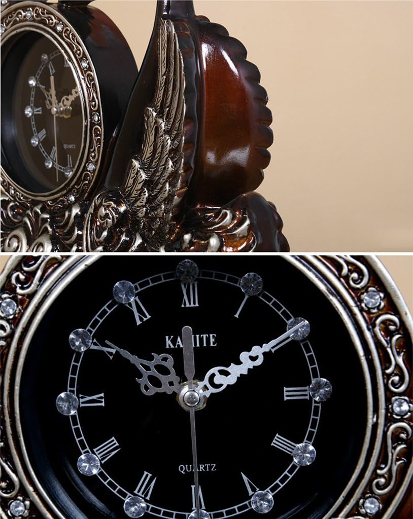 Retro Mantel/Mantle Rhythm Quartz Clock swan Living Room Desk Shelf Clocks Decoration (Color : Ancient Silver)