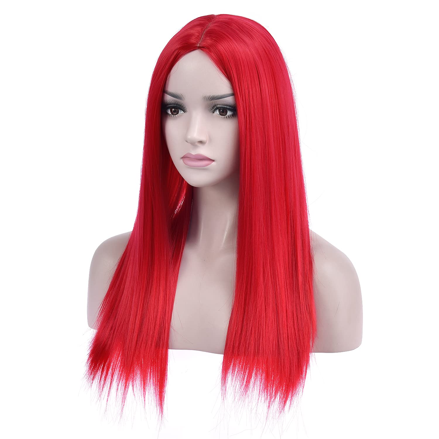 incohair 22 Inches Red Wigs Center Part Women Long Straight Wigs Red Hair Wigs Synthetic Party Cosplay Costume Wigs (Red)