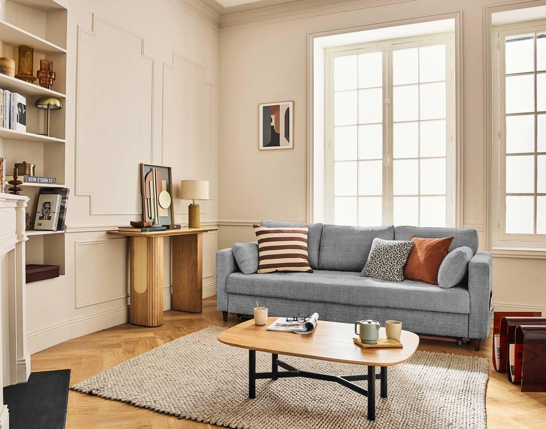 Lisa Design Anna - 3-sitzer Einzelsofa Schlaffunktion mit Tasche aus Strukturiertem Samt Grau