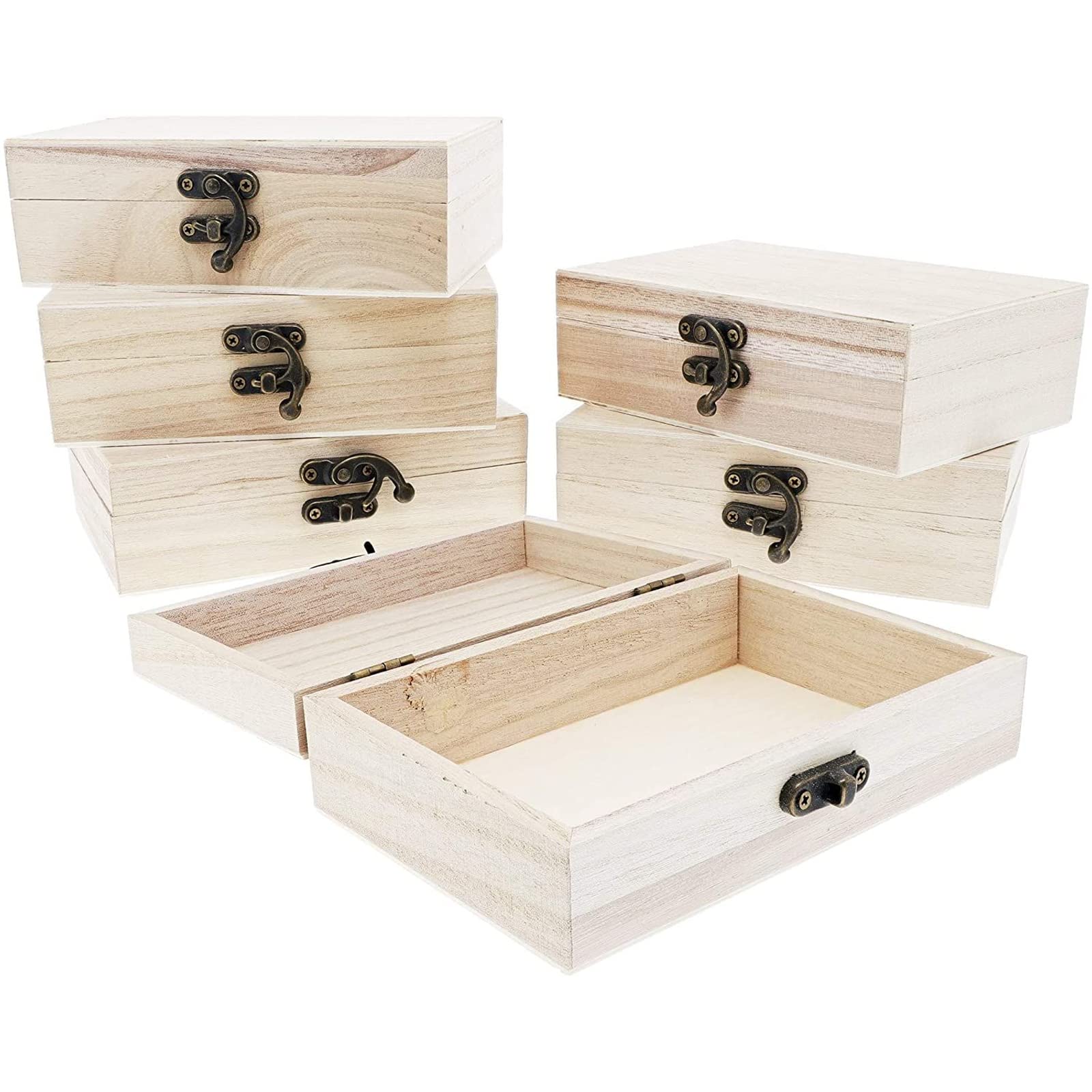 6Pack Unfinished Wooden Jewelry Box with Locking Clasp (5.9 x 3.9 x 1.