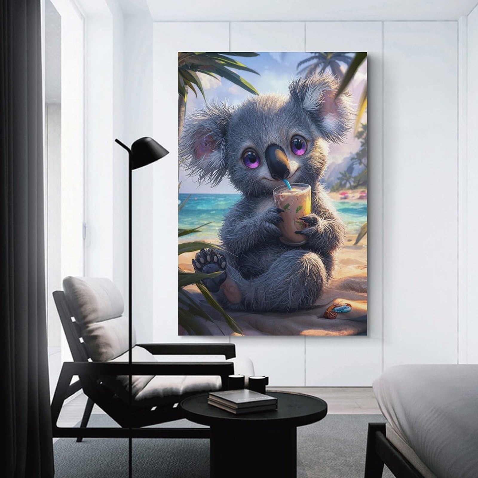 Junmoney Unframe-Style-3 Cute Koala On Beach Wall Picture Print, 20X30inch(50X75cm), For Lounge, Study, Hallway Or Flat Walls, Canvas Wall Art That Fits Changing Layouts