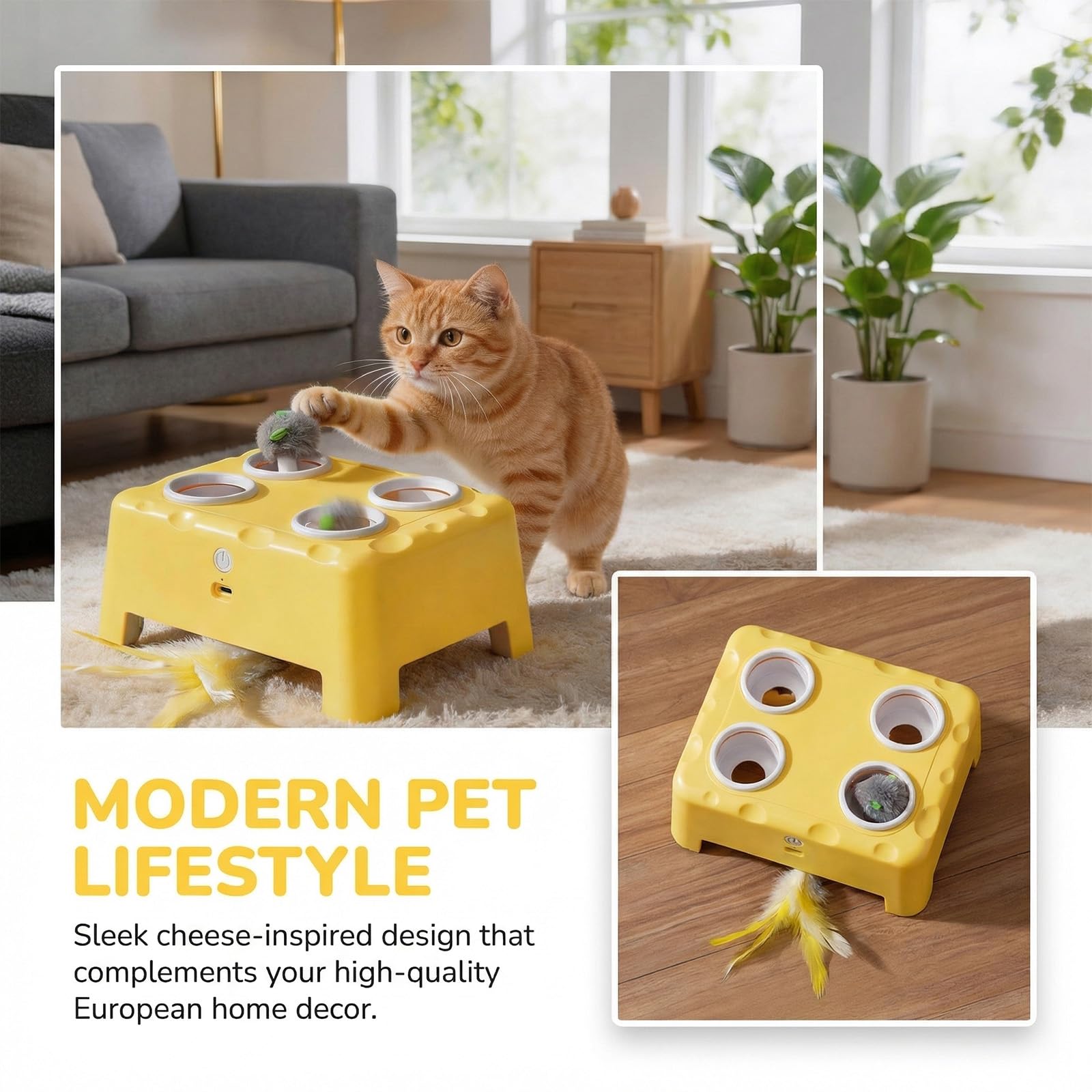 Jouets interactifs pour chat 3 en 1 pour chats d'intérieur Rotation automatique des plumes + souris Pop Out Jouet interactif pour chat pour animal domestique Jouet amusant exercice