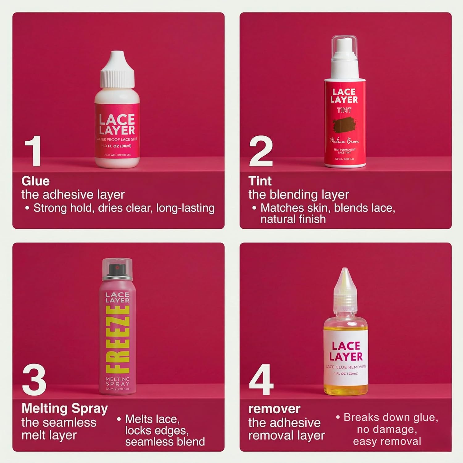 Lace Layer Wig Install Kit – Complete Set with Lace Glue, Remover, Tint & Freeze Melt Spray, Waterproof for Natural Wig Installation