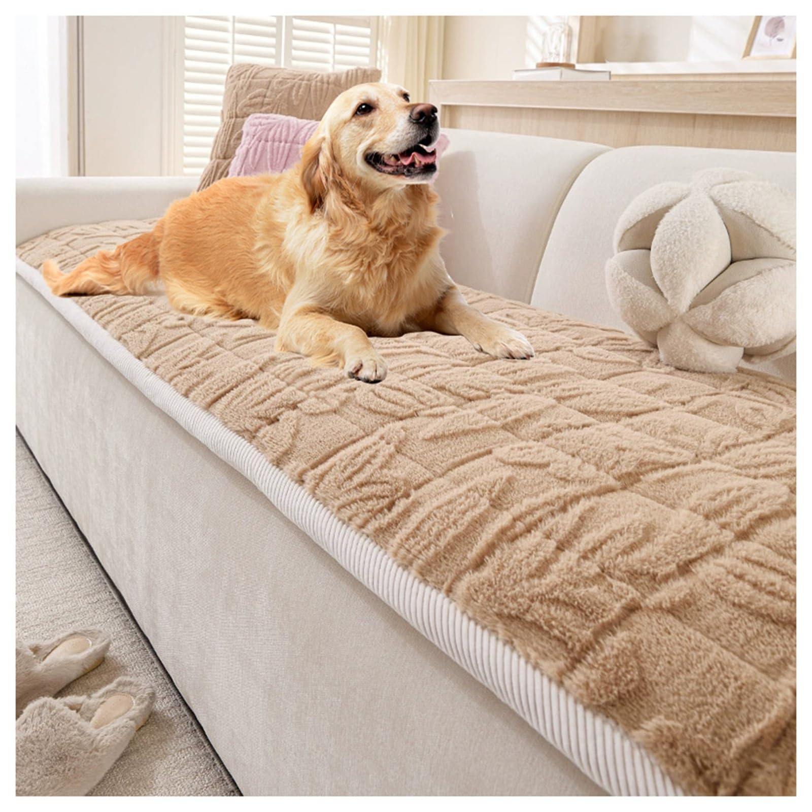 YUEZHONG Copridivano in Peluche for Animali Domestici, Copridivano Antiscivolo Sfocato for 1/2/3 Cuscino, Topper for Divano Morbido Imbottito Adatto agli Animali Domestici(Coffee,70x180cm/28x71in)