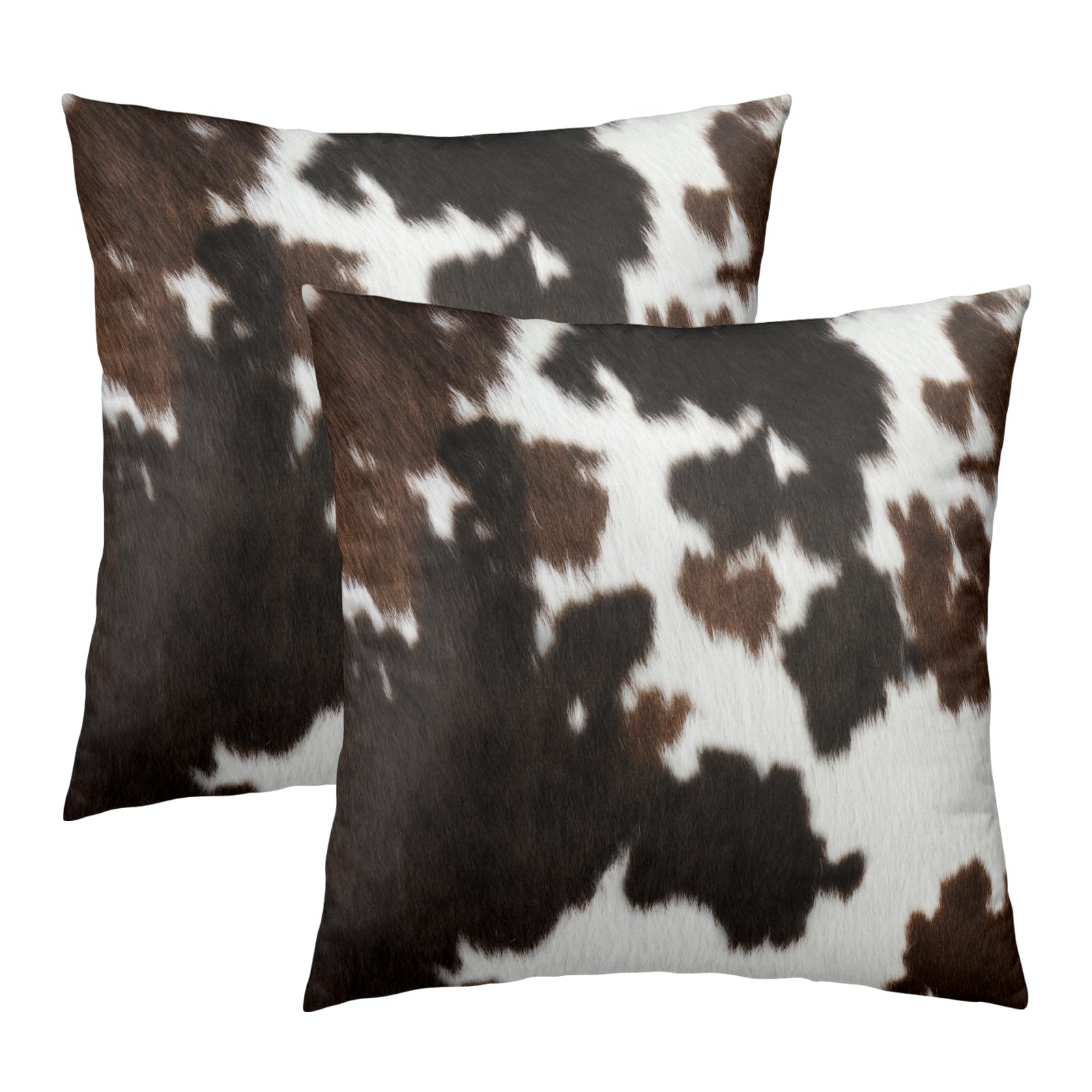 Kawani Western Cow Print Pillow Covers 18x18 Inch Set of 2 Brown Black White Cowhide Throw Pillow Covers Animal Skin Farmhouse Pillow Case for Home Couch Bed Sofa Decor