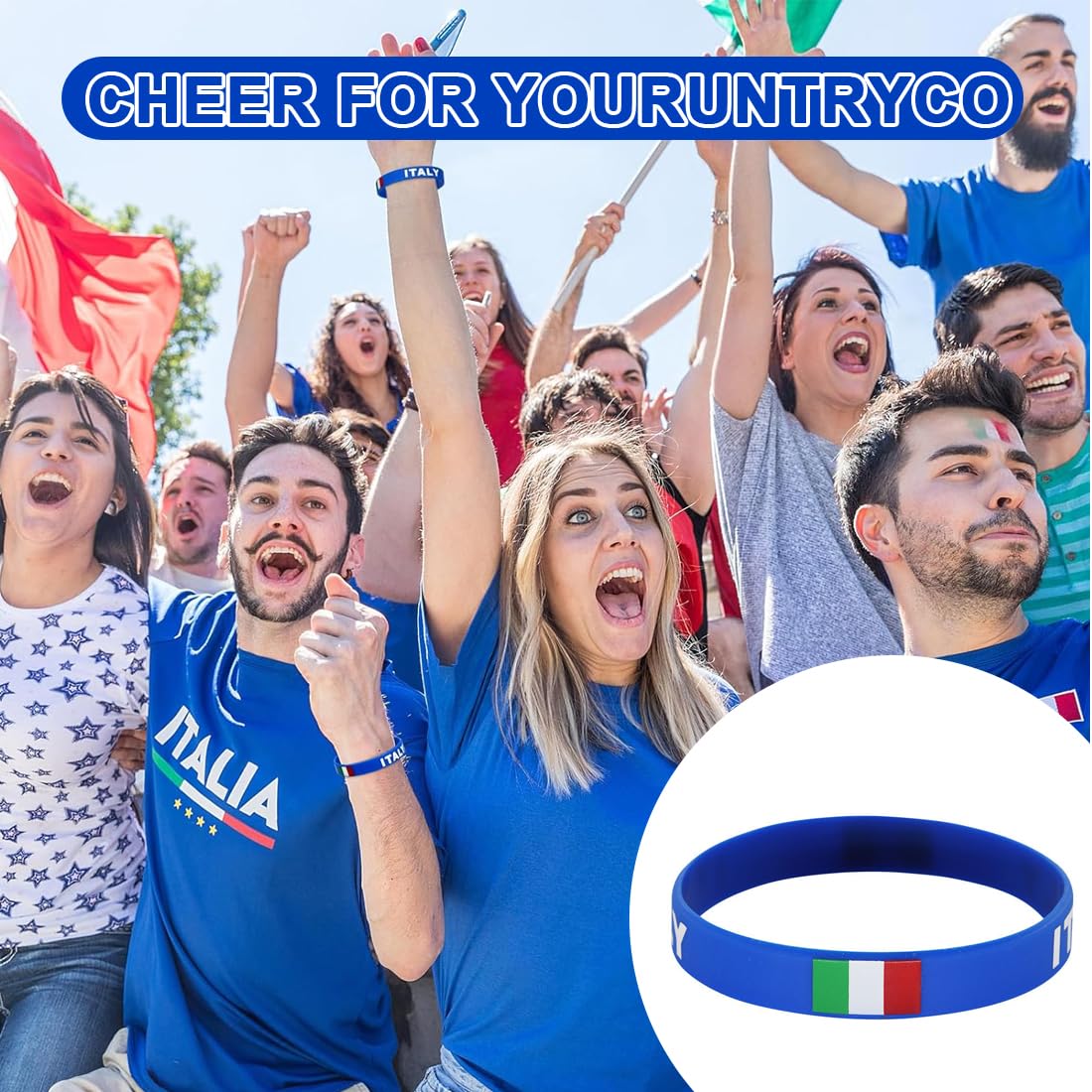 6 Pezzi Figc Italia Braccialetti In Gomma Ufficiali Nazionale Italiana, Braccialetto Con Bandiera Nazionale Figc Italia Official Bracelets In Rubber, Silicone Per Feste(D)