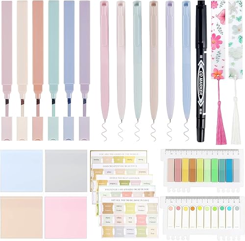 Miniatura 13 de 22 piezas de suministros de estudio bíblico, resaltadores bíblicos, bolígrafos de colores surtidos, 1000 hojas, notas adhesivas transparentes con 2