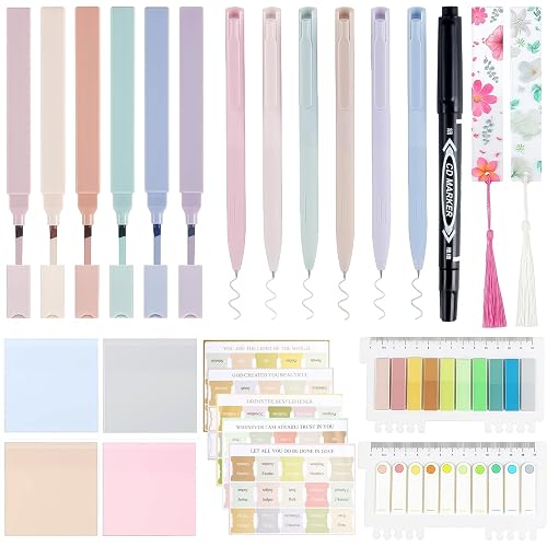 26Pcs Bible Study Supplies Journal Kit Aesthetic Pastel Highlights Pens Tabs Bookmarks for Women Teens School Accessories Cute Colorful Bible Highlighters Pens No Bleed Sticky Notes Index Maskers