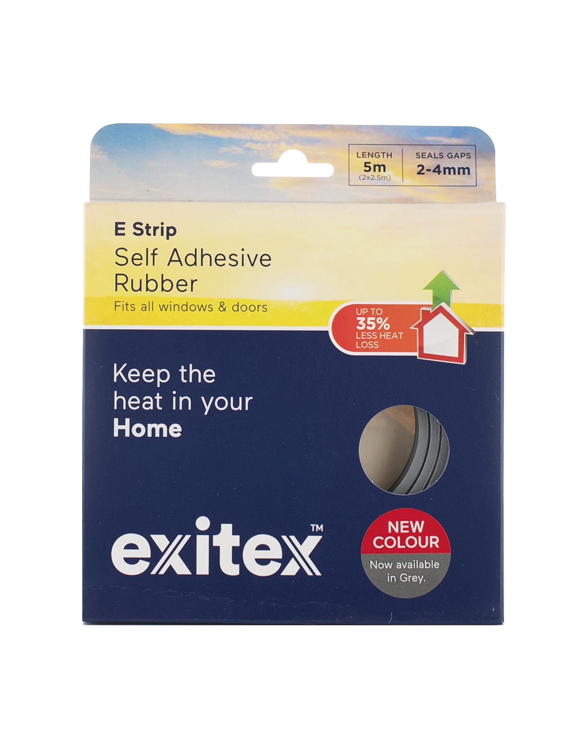 Exitex E Strip Self-Adhesive Rubber Seal – 5m Roll - Draught Excluder Grey