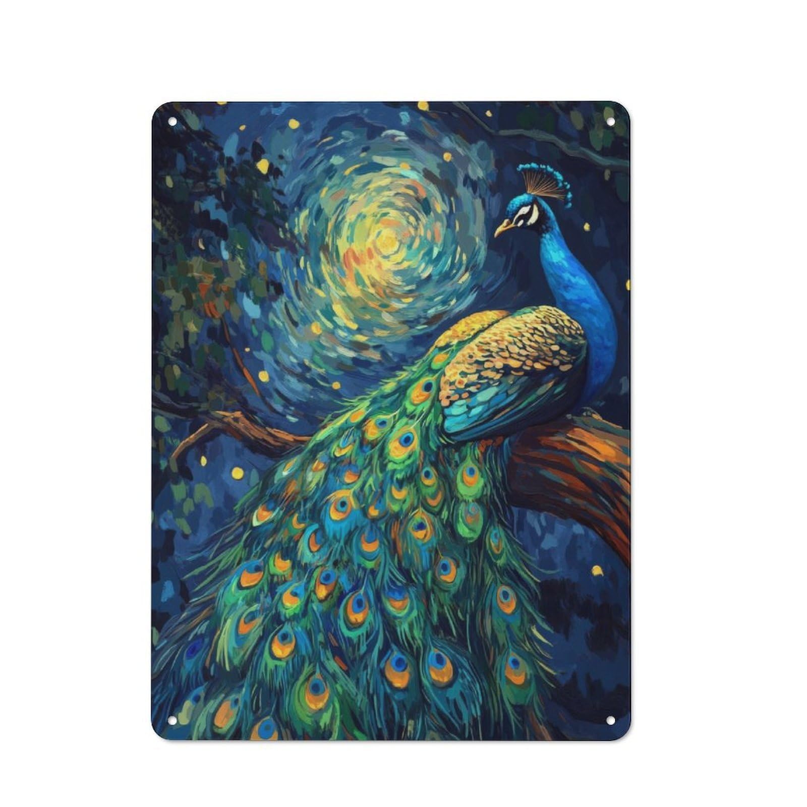 Junmoney Peacock Under Starry Night Vintage Vintage Metal Sign 40X30cm Featuring Restaurant Wall Art For Takeaway, Bar, Kitchen Or Counter Area