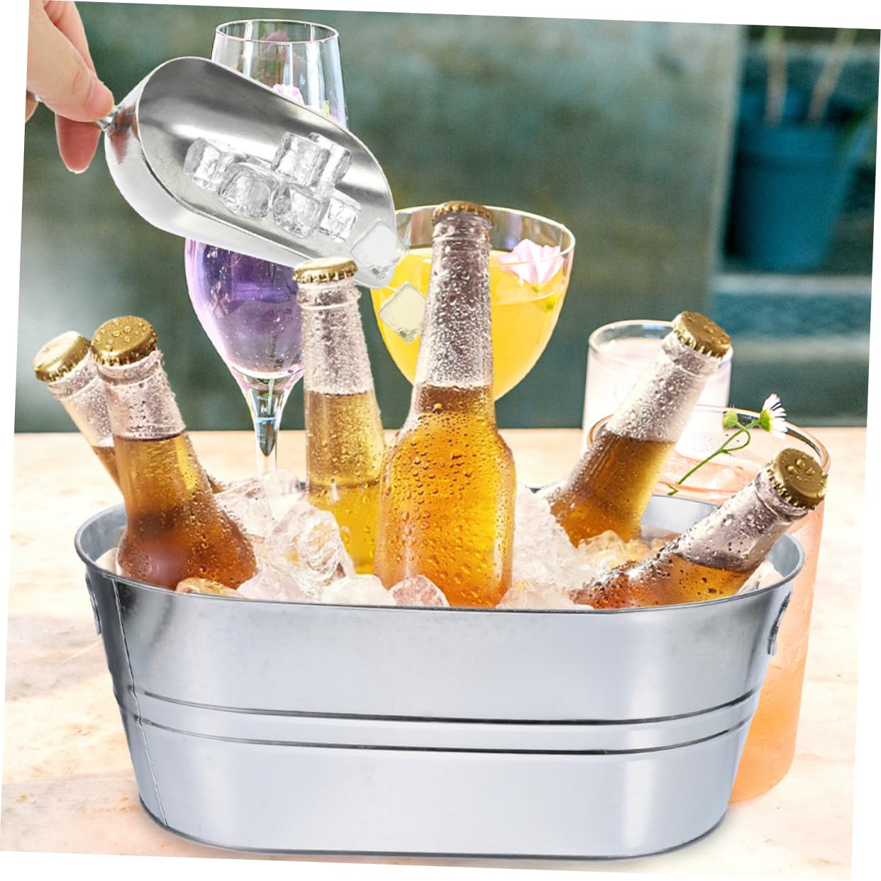 Cubeta de Hielo de Acero Inoxidable 15l, 2 Piezas para Bar | Color Plata, Asa Robusta y Diseño Reforzado, Gran Abertura para Cerveza y Botella de Vino en Fiesta o Club