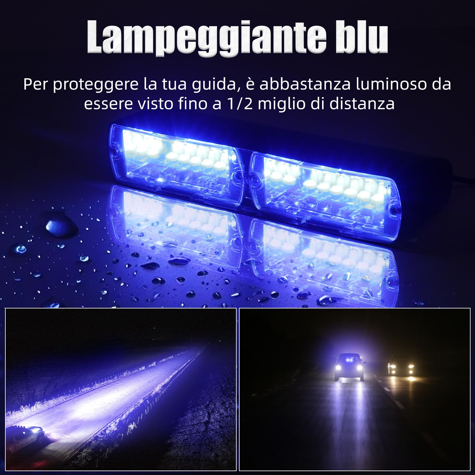 Riloer 16 LED Strobe Light, 12V Lampeggiante Blu Polizia di Emergenza Avvertimento Flash Lampada a Ventosa per Rimorchi per Camion