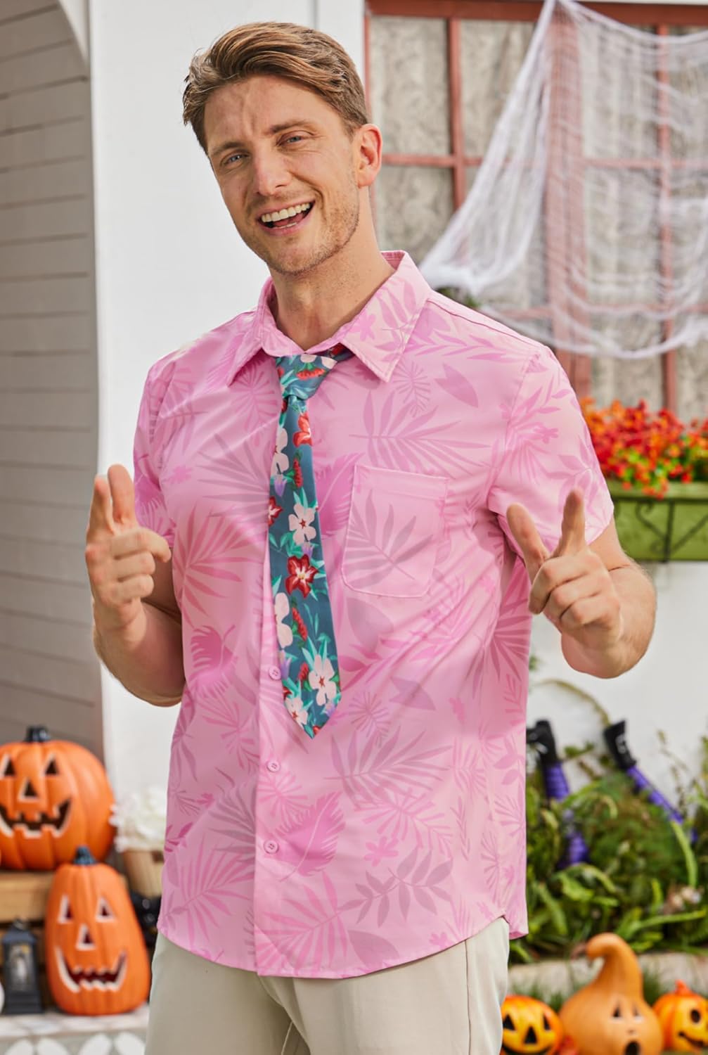 Arvilhill Men 2 Pcs Fox Inspired Shirt Tie Hawaiian Style Costume Adult Anime Outfit Funny Party Dress Up with Tie (S-2XL)