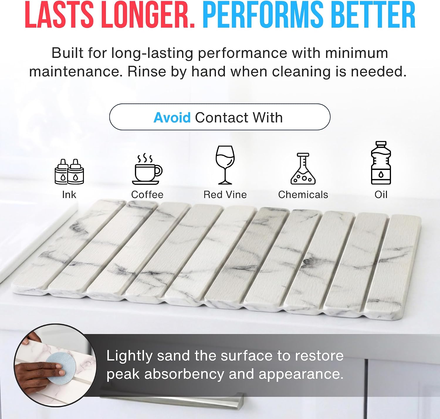 Dish Stone Drying Mat for Kitchen Counter, Foldable Dish Drying Mat, 3 Pack