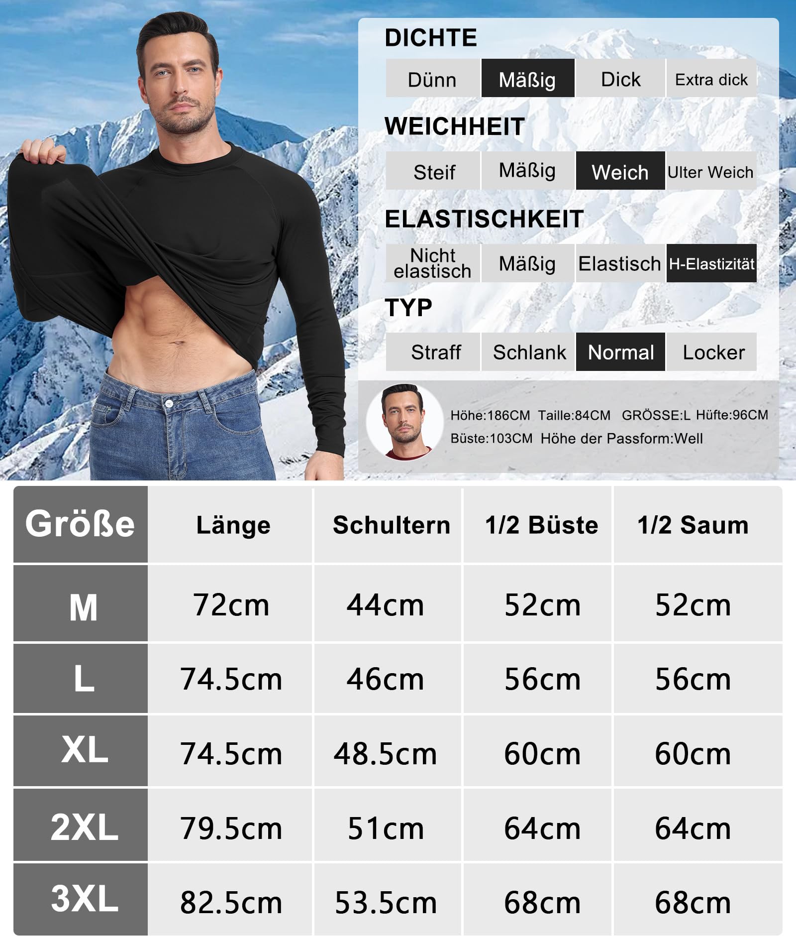 T Shirt Polaire Thermique Homme Hiver Hauts Thermiques Chaude Sport Compression T-Shirts Thermolactyl à Manches Longues Lot de 2