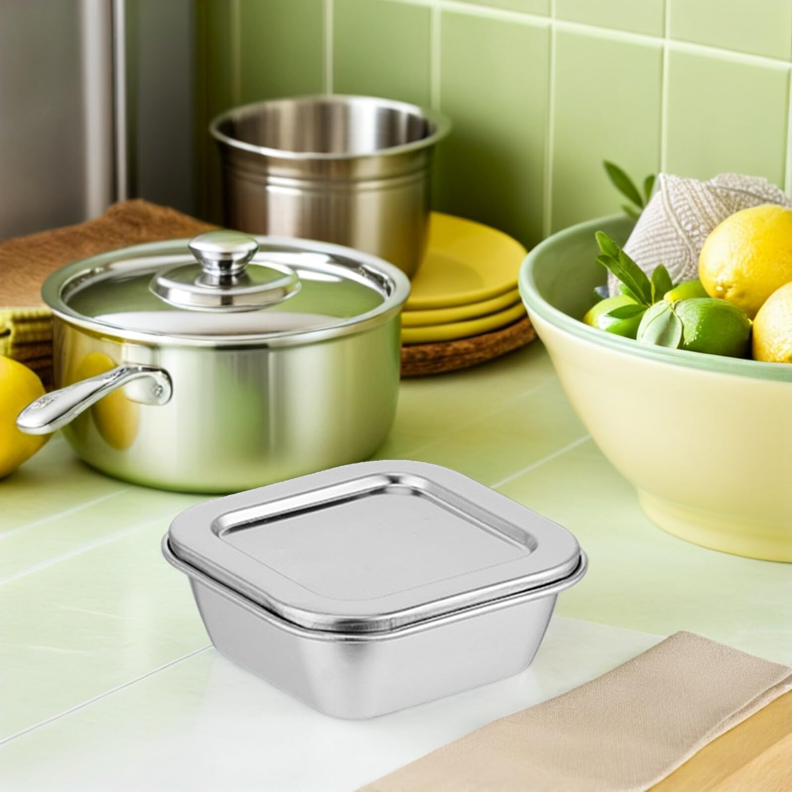 Baluue Boîte de Conservation Inox 4 Pièces pour Échantillons Alimentaires Couvercles Étanches Anti-fuite, Surface Polie, Capacité 300ml, pour Cantines Scolaires