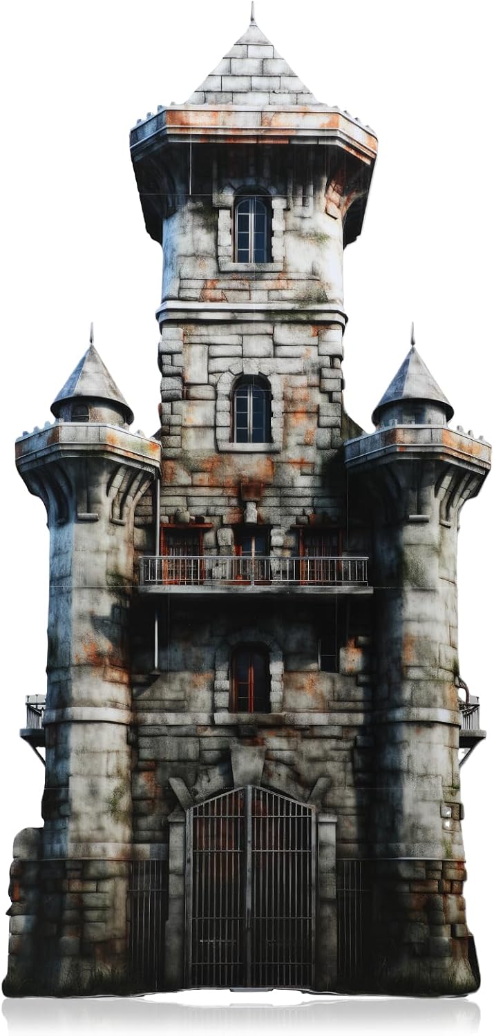 AceOrbit 5 Ft Castle Tower Stand up Cardboard Cutout Medieval Theme Party Decorations Life Size Medieval Castle Tower Backdrop Photo Props for Vintage Theme Princess Knight Prince Party Supply