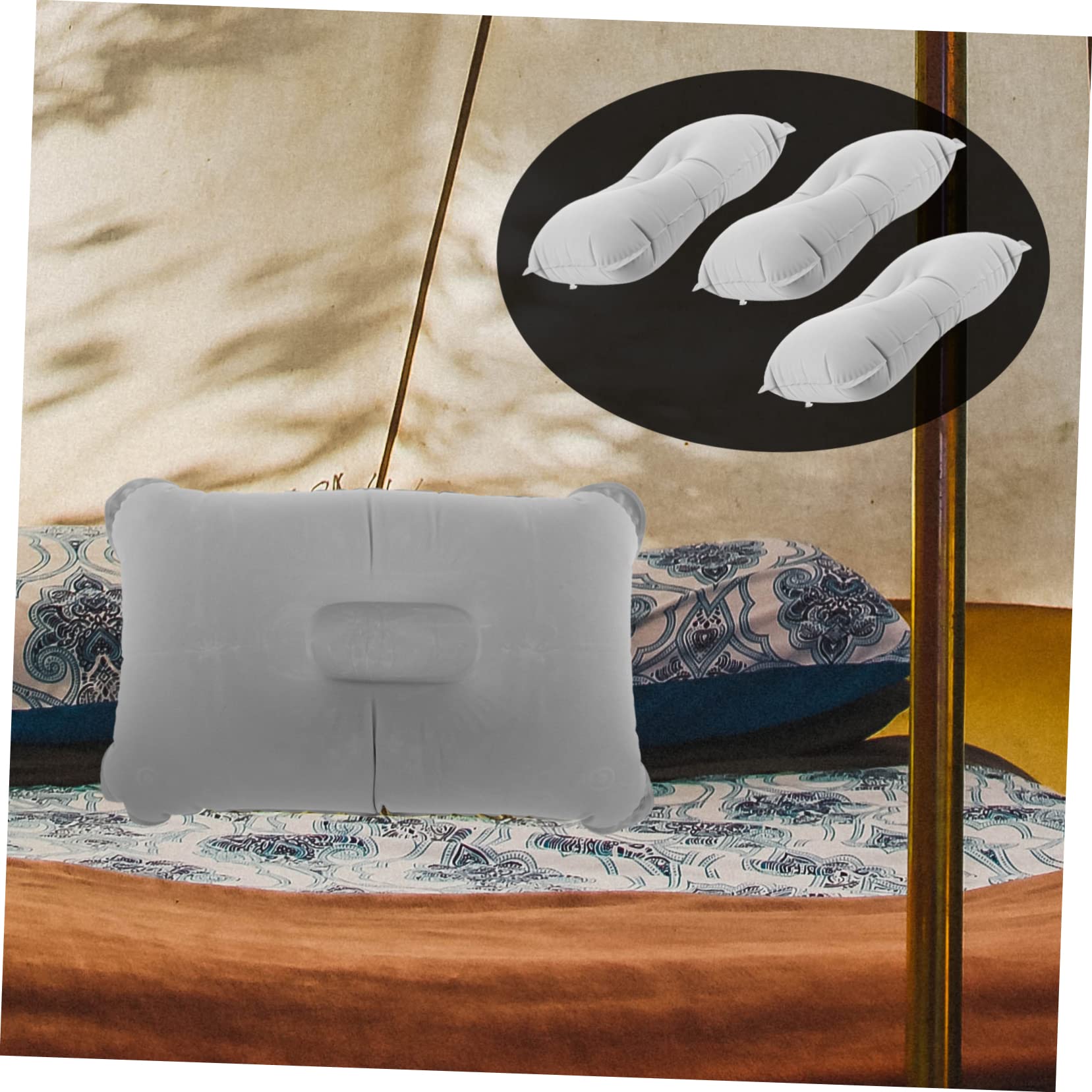 Mikikit 3 Ensembles Coussin De Voyage Gonflable Oreiller Ergonomique De Camping Accessoire Pratique pour Dormir Extérieur Facile À Gonfler pour Camping 3 Pièces * 3