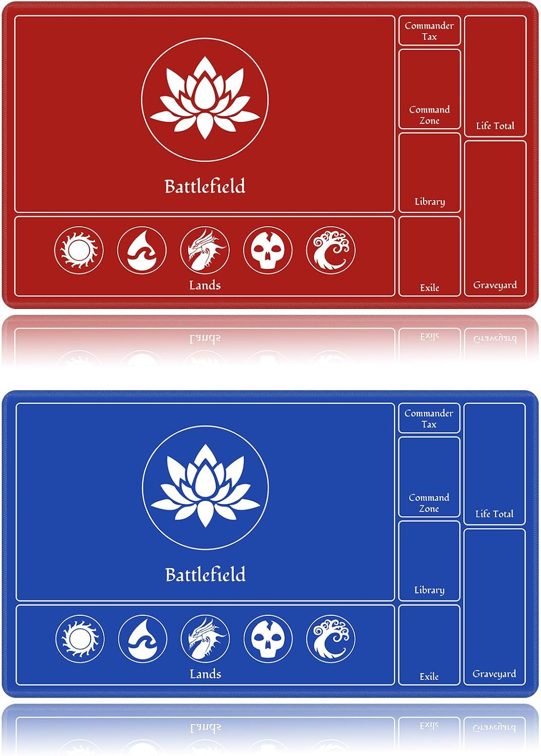 Card Playmat Stitched with Magic Zones, Game Mats Tabletop 24x14 inch for MTG/TCG Card Battles Commander Deck Gaming Desk Mat Duel Mat Card Gameplay Mats for Beginner (Red, Blue, 2 Pack)