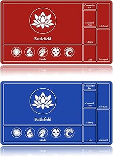 Card Playmat Stitched with Magic Zones, Game Mats Tabletop 24x14 inch for MTG/TCG Card Battles Commander Deck Gaming Desk Mat Duel Mat Card Gameplay Mats for Beginner (Red, Blue, 2 Pack)