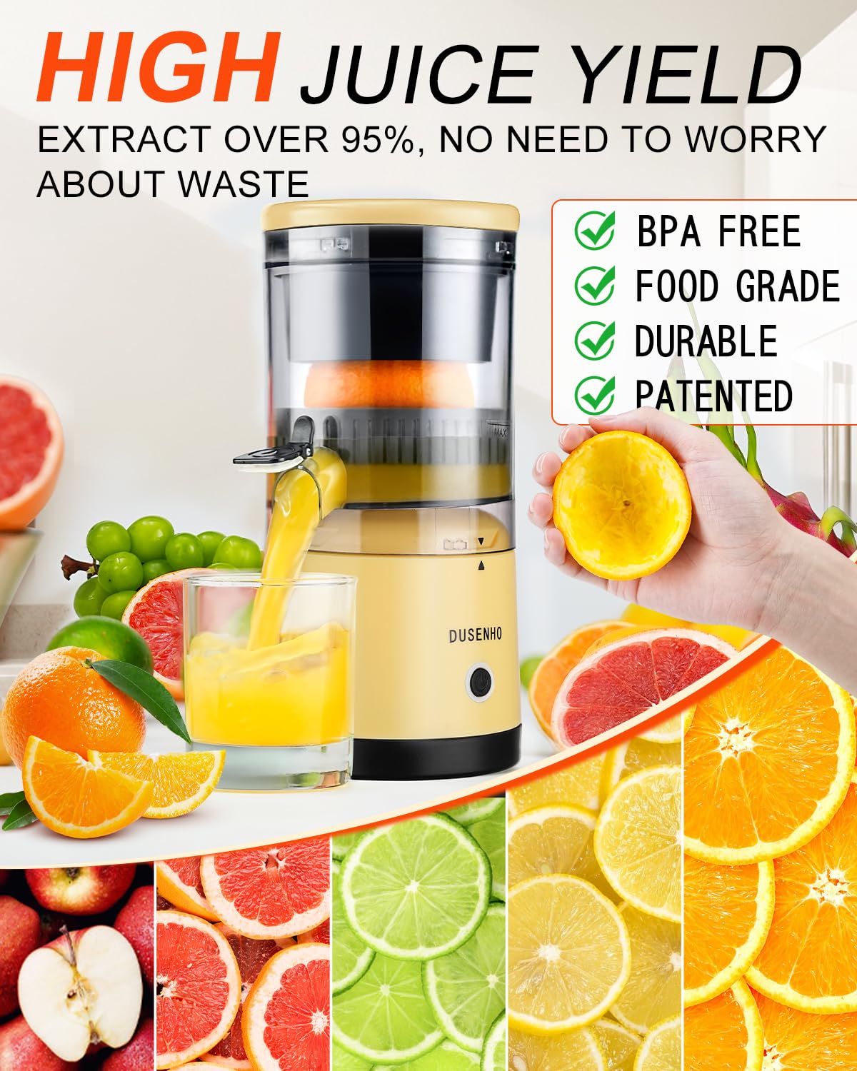 Exprimidor eléctrico de cítricos recargable - Exprimidor eléctrico con USB y cepillo de limpieza, exprimidor compacto portátil para naranja, limón, limas 2