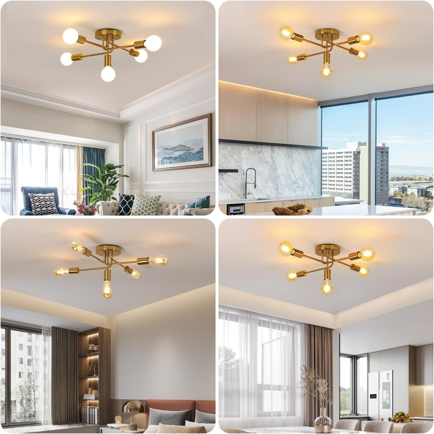 DELIPOP Industrielle Deckenleuchte, 5 Leuchten, Sputnik, Vintage, modern, Hängeleuchte, aus Metall, E27, Sockel, Deckenleuchte, für Wohnzimmer, Schlafzimmer, Küche, Flur, Esszimmer, Bar, Café, Loft